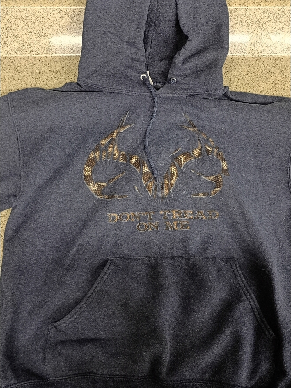 Jerzees Men's Medium Dark Gray Hoodie with 'Don't Tread On Me' Snake Design